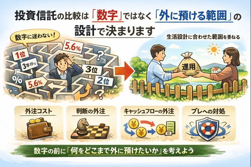 投資信託の比較は「数字」ではなく「外に預ける範囲」の設計で決まります